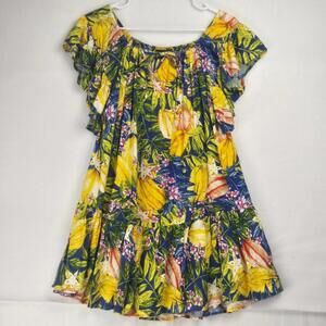 Rachael Roy Tropical Floral Ruffle Tiered Flutter Sleeve Mini Dress Size S